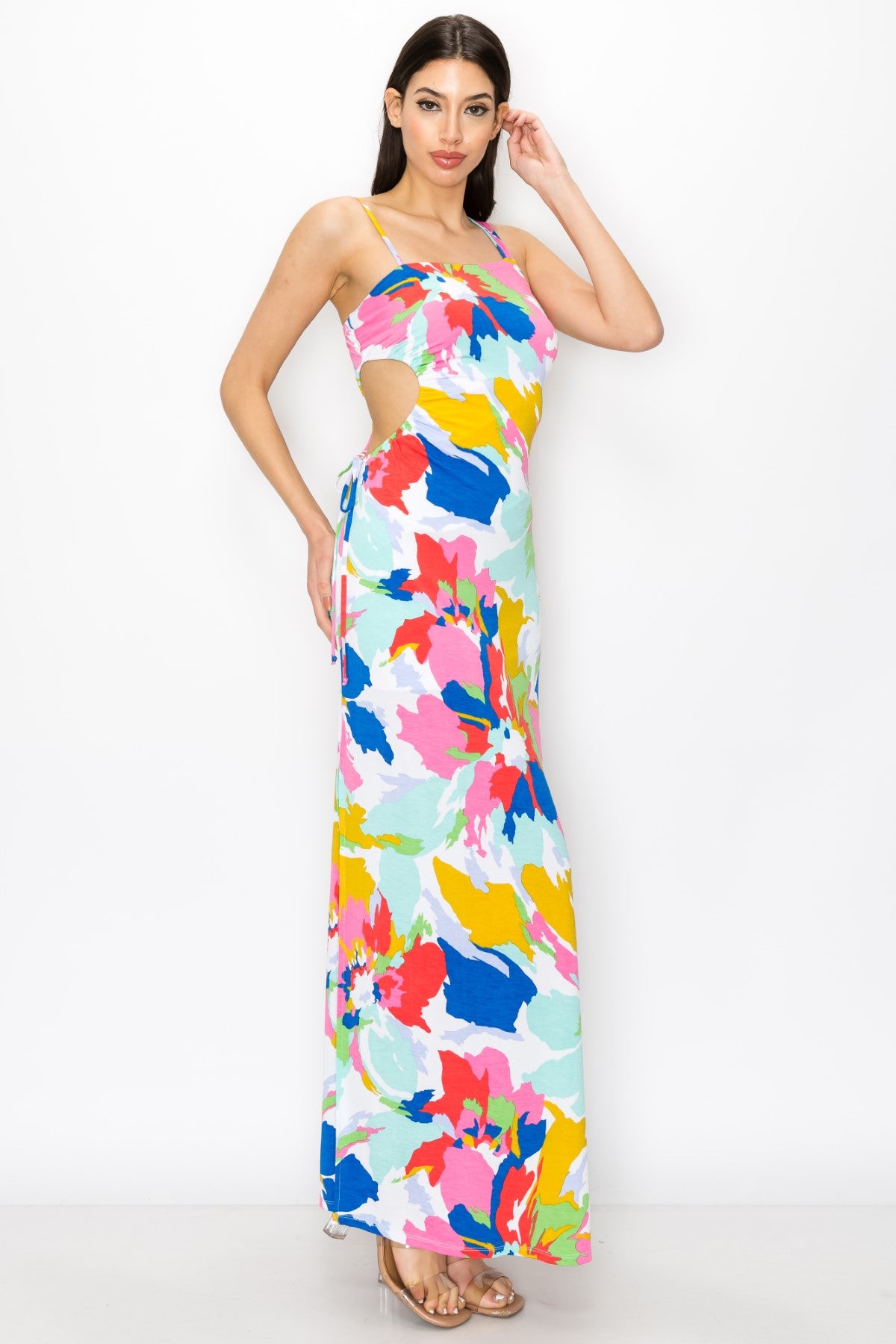 Floral Print Dress With Asymmetrical Shoulder Strap Maxi Dress