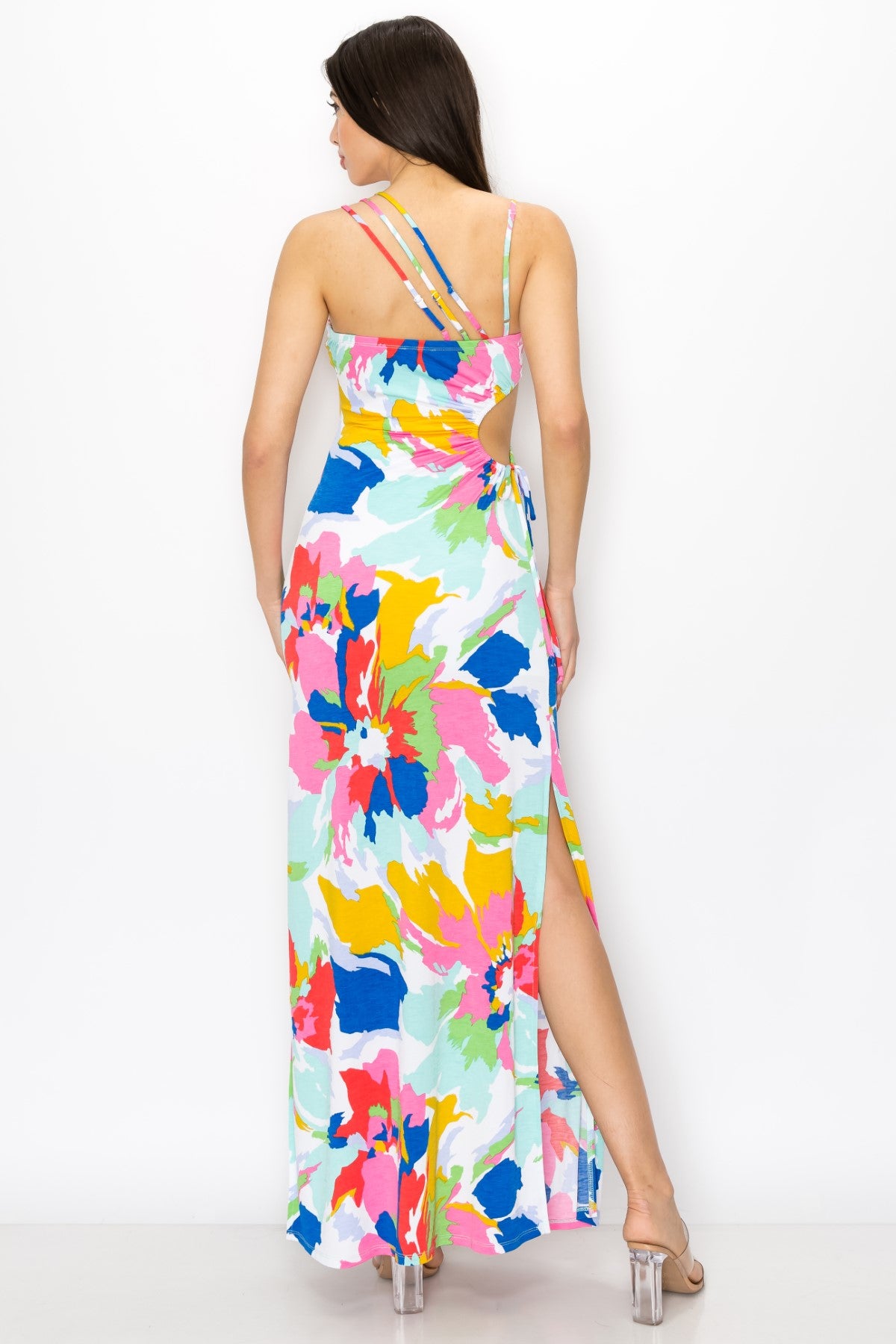 Floral Print Dress With Asymmetrical Shoulder Strap Maxi Dress