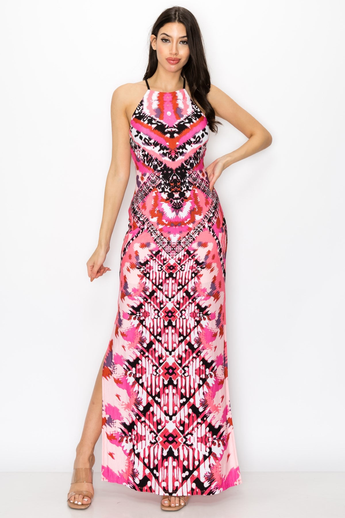 Tribal Print Dress With Multi Criss Cross Back Strap Maxi Dress