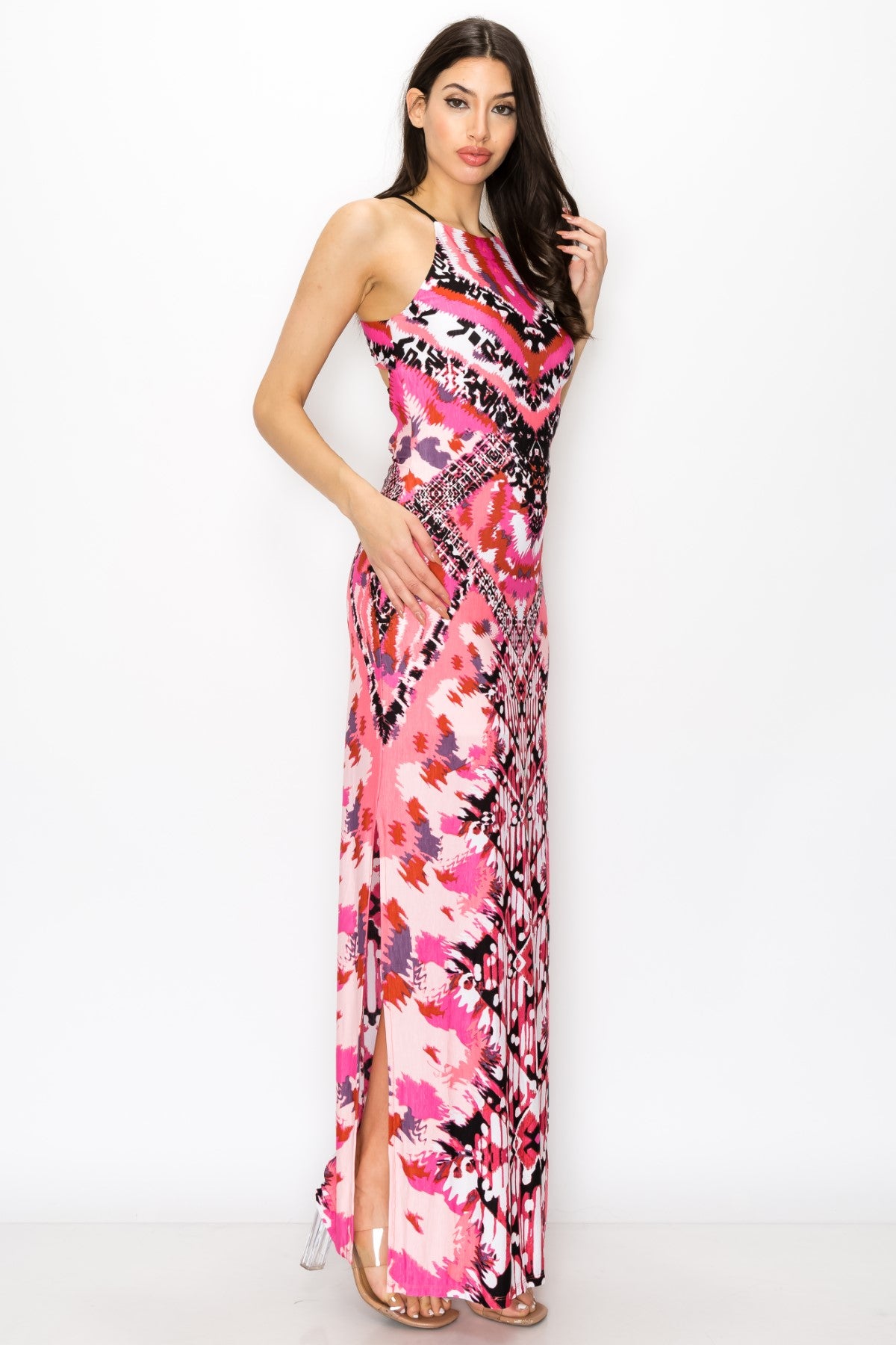 Tribal Print Dress With Multi Criss Cross Back Strap Maxi Dress