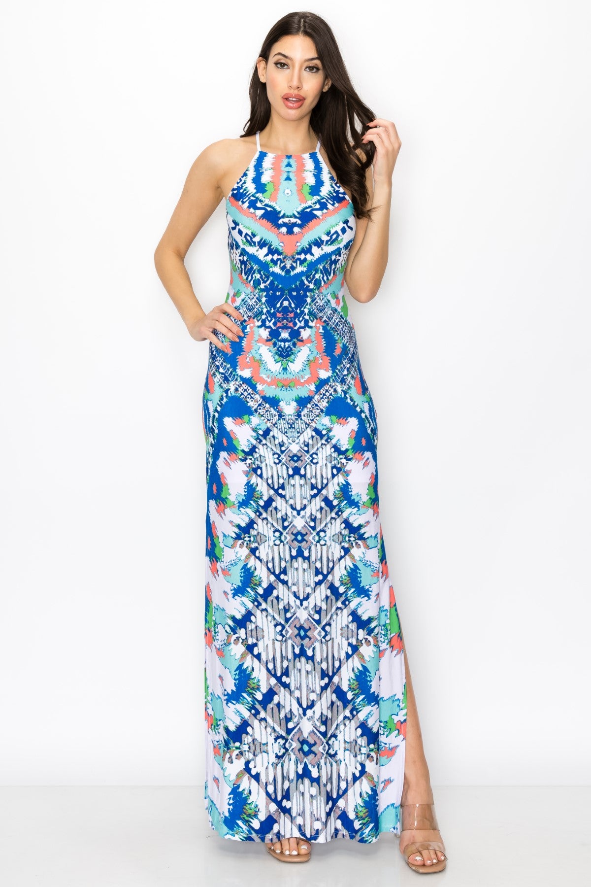Tribal Print Dress With Multi Criss Cross Back Strap Maxi Dress