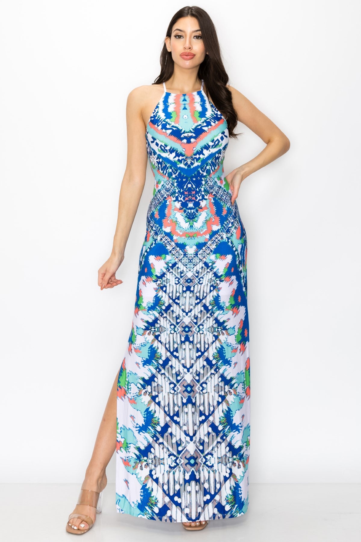 Tribal Print Dress With Multi Criss Cross Back Strap Maxi Dress