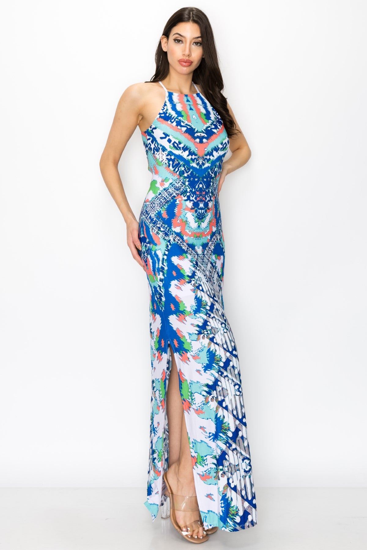 Tribal Print Dress With Multi Criss Cross Back Strap Maxi Dress