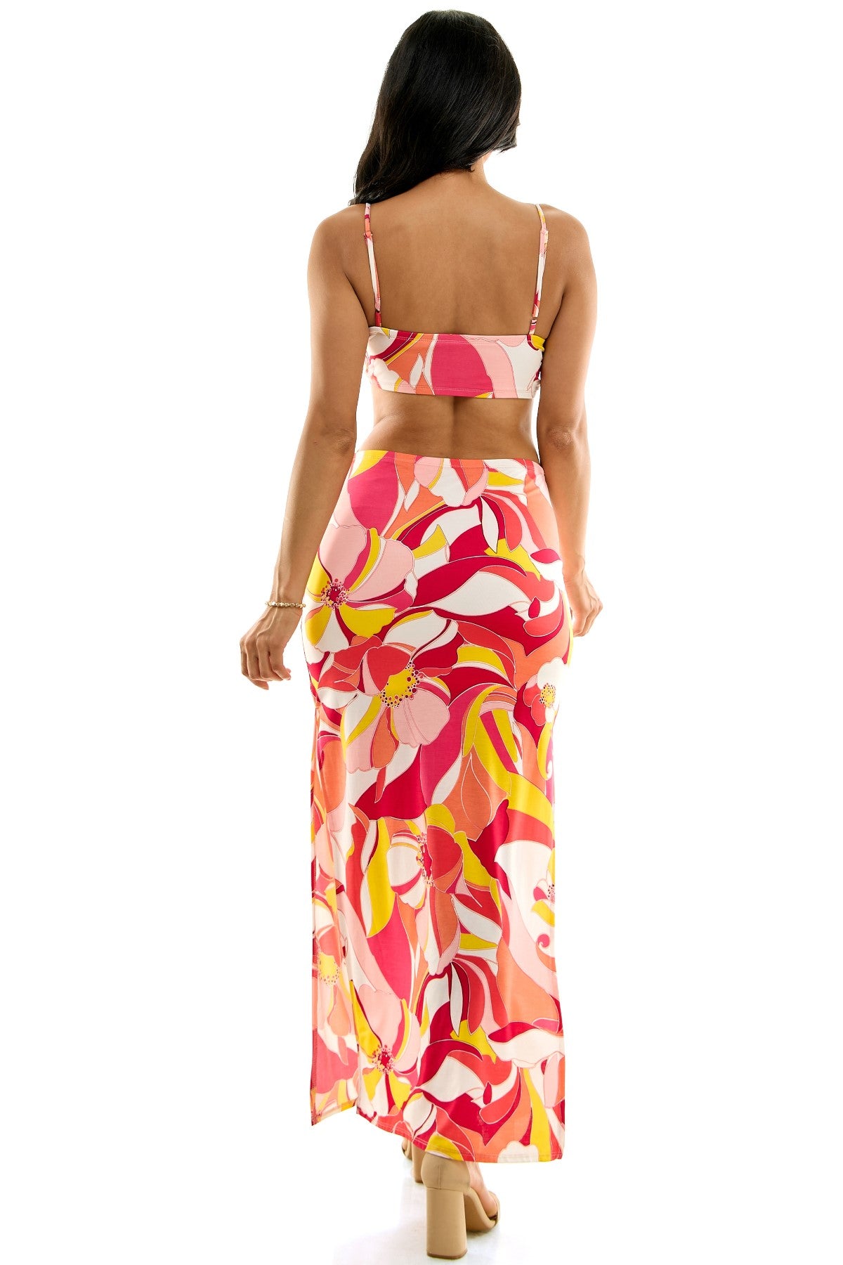 O-Ring Cut Out Spaghetti Strap Floral Maxi Dress