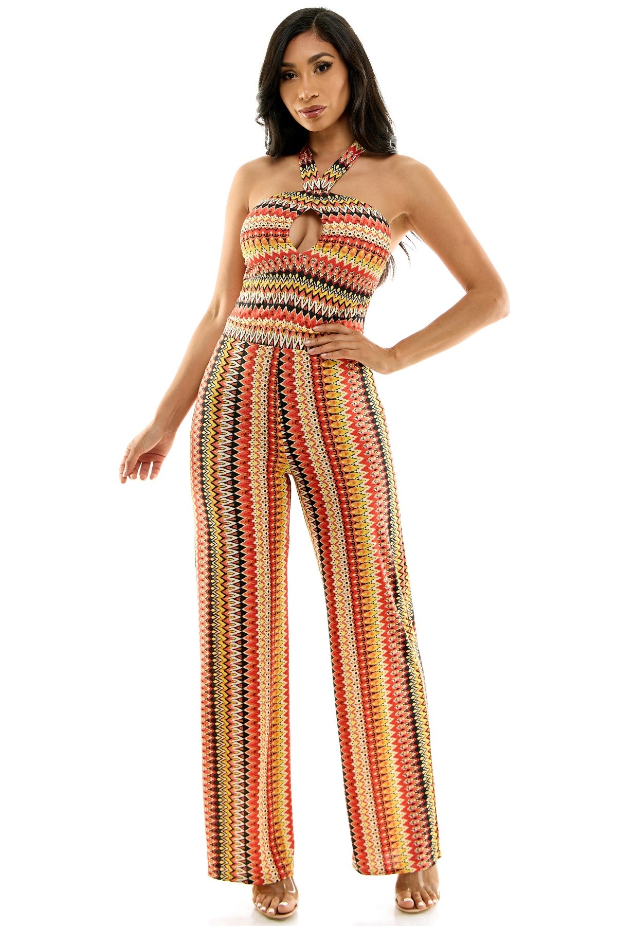 Colorful Striped Halter Tie Back Jumpsuit