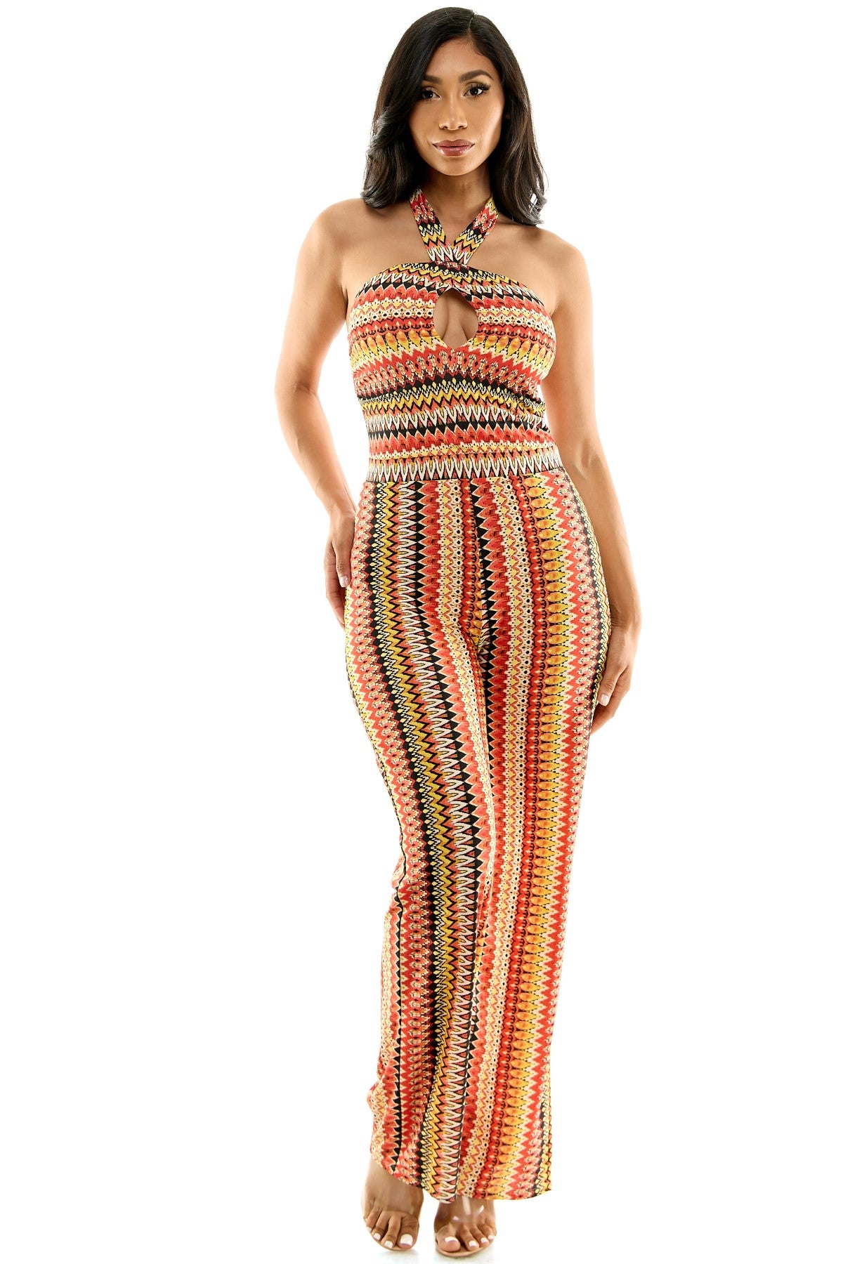 Colorful Striped Halter Tie Back Jumpsuit