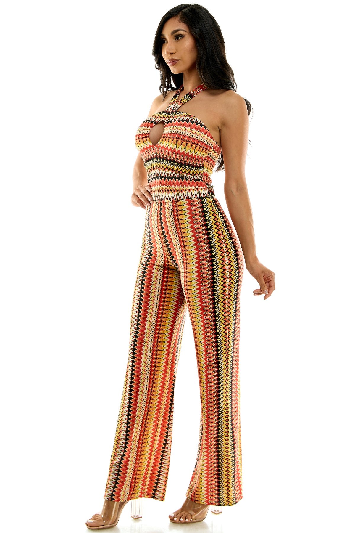 Colorful Striped Halter Tie Back Jumpsuit