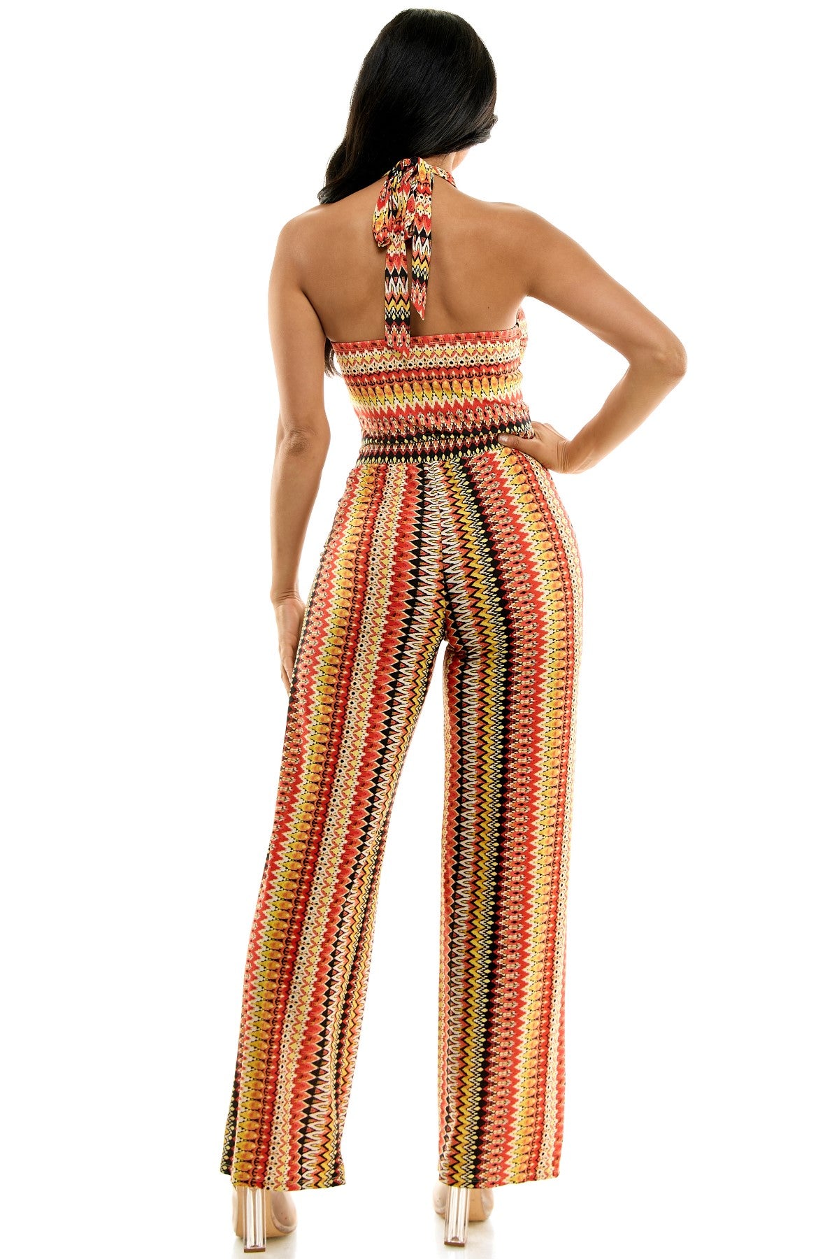 Colorful Striped Halter Tie Back Jumpsuit