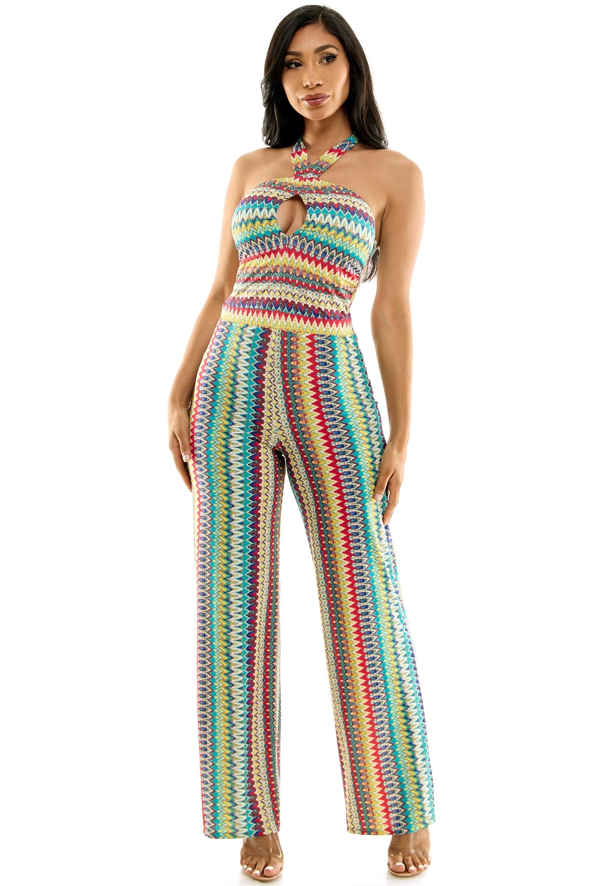 Colorful Striped Halter Tie Back Jumpsuit