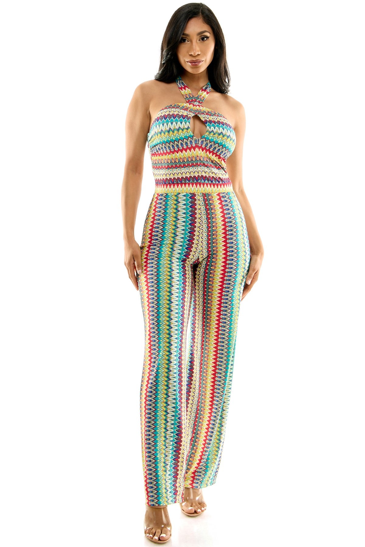 Colorful Striped Halter Tie Back Jumpsuit