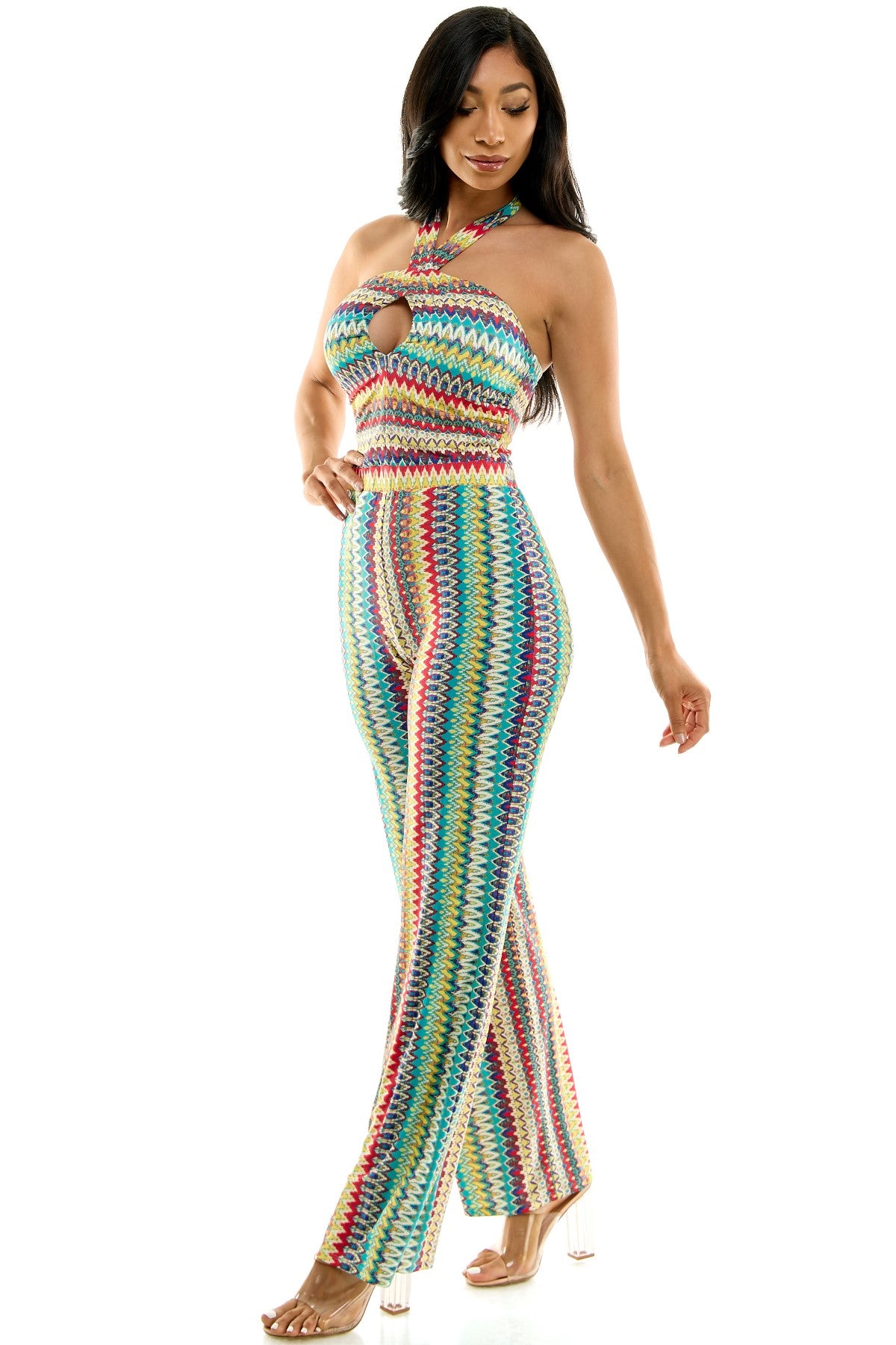 Colorful Striped Halter Tie Back Jumpsuit