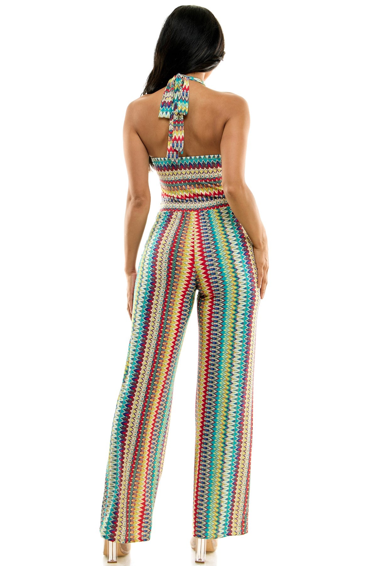 Colorful Striped Halter Tie Back Jumpsuit