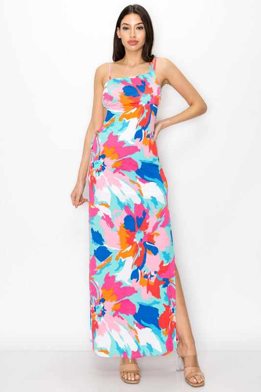 Floral Print Dress With Asymmetrical Shoulder Strap Maxi Dress