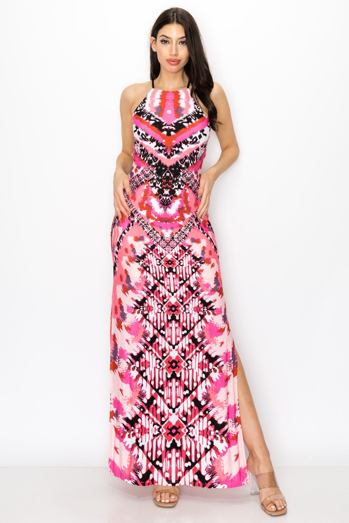 Tribal Print Dress With Multi Criss Cross Back Strap Maxi Dress