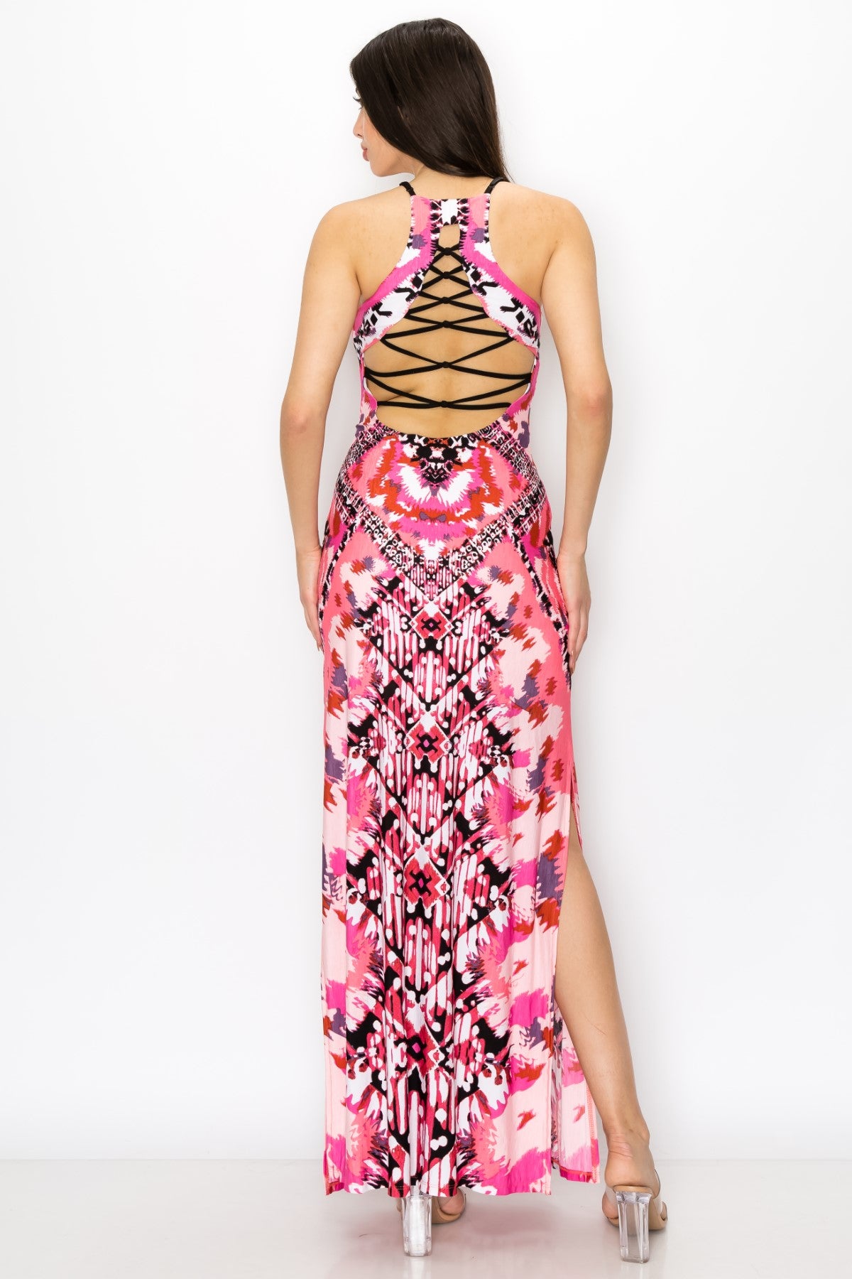Tribal Print Dress With Multi Criss Cross Back Strap Maxi Dress