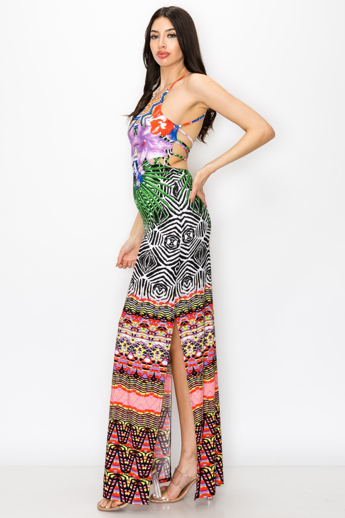 Tribal Print Dress With Criss Cross Back Strap Maxi Dress